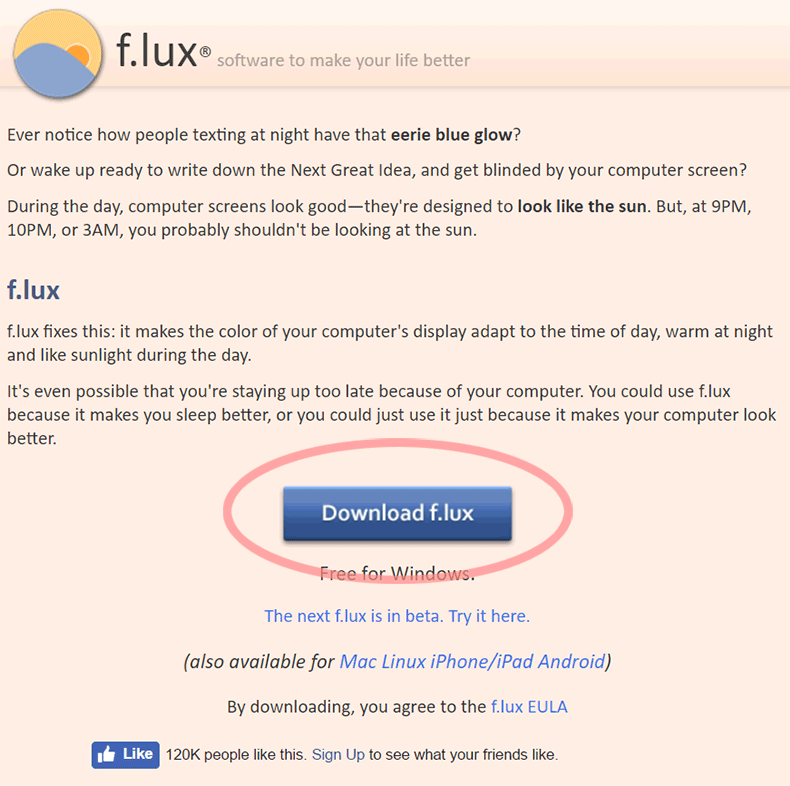 f.luxのダウンロード画面