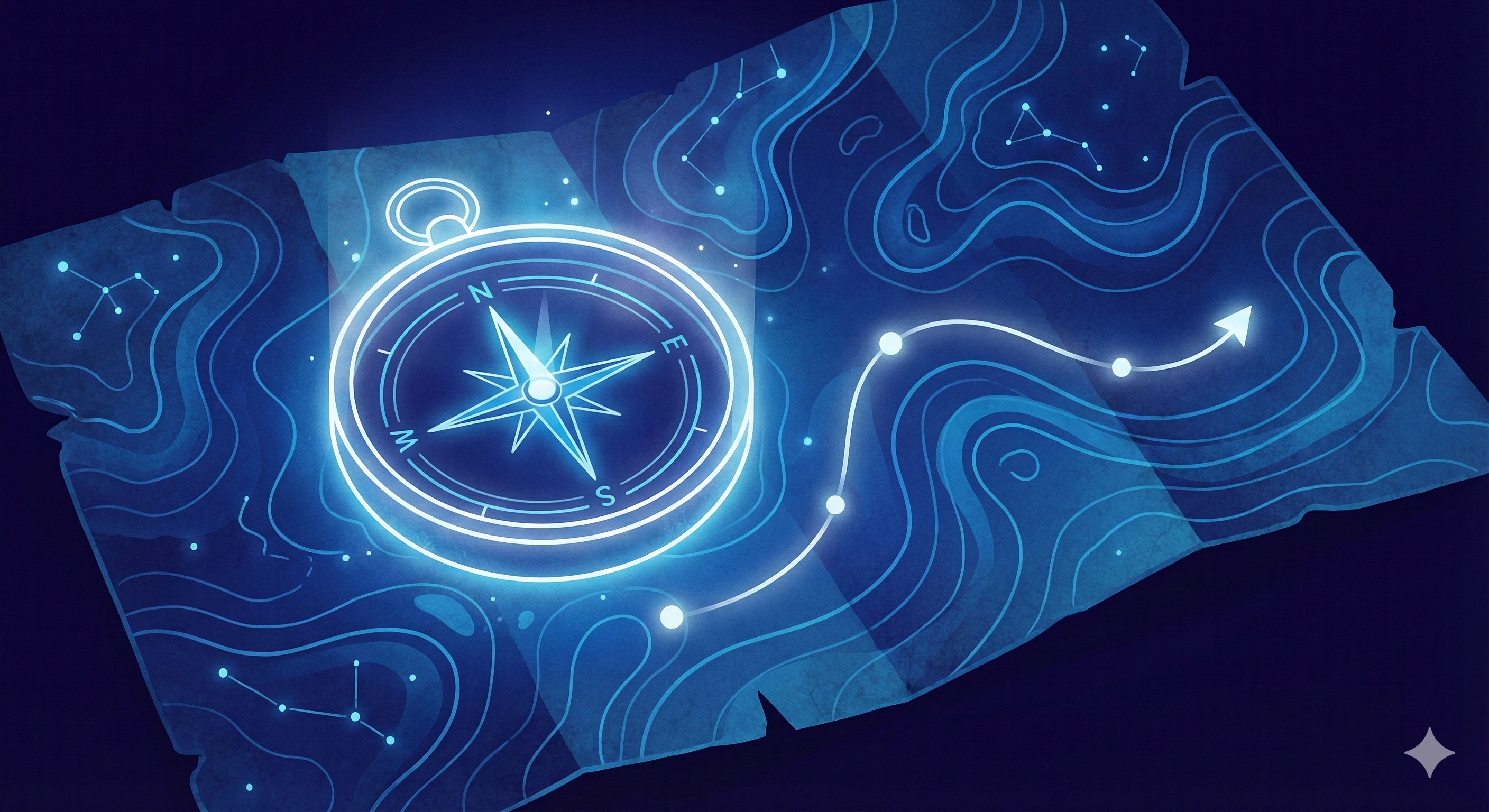 暗闇の中で光る羅針盤と地図：不登校への具体的な対応策と指針を示すイメージ