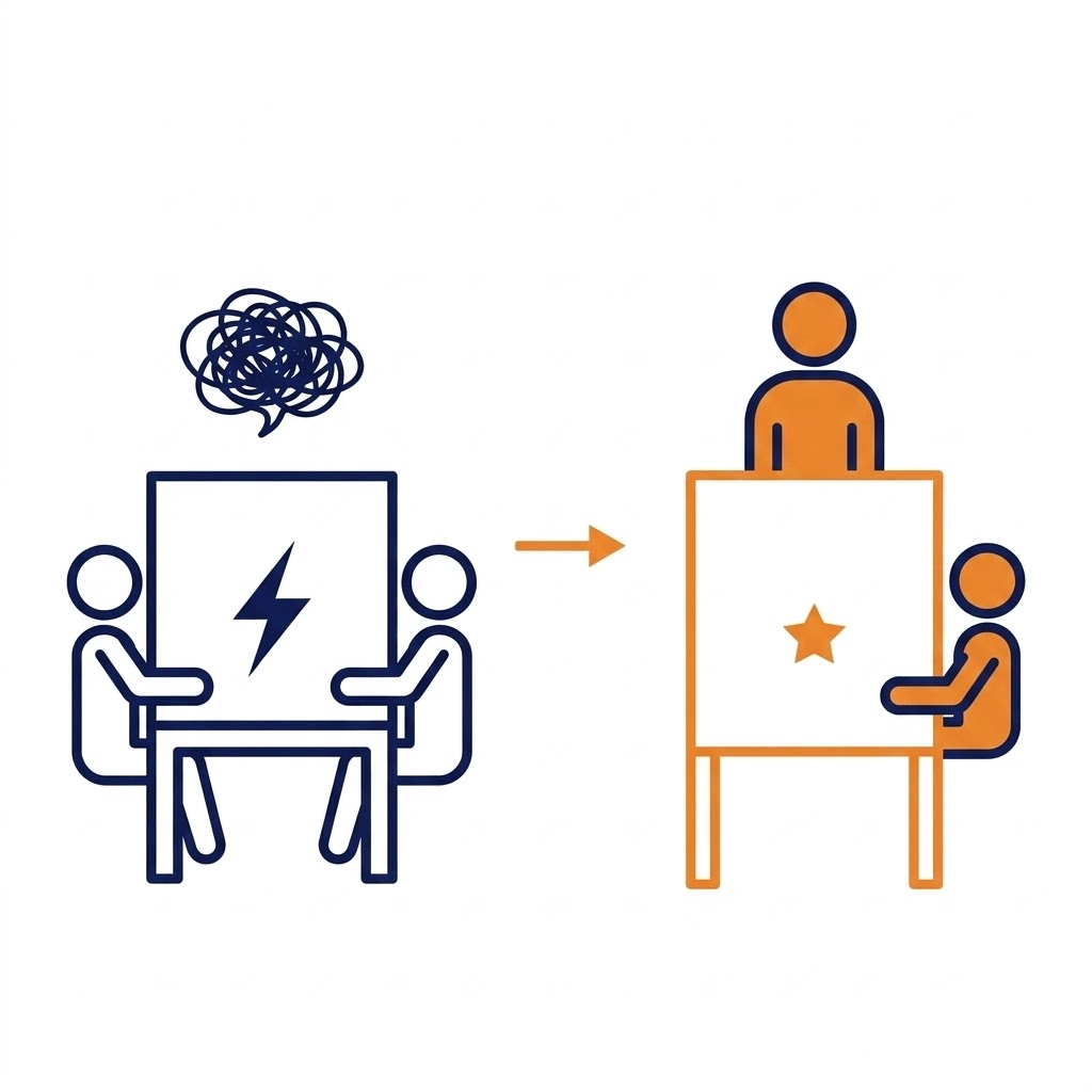 視線がぶつからない「L字型」のイス